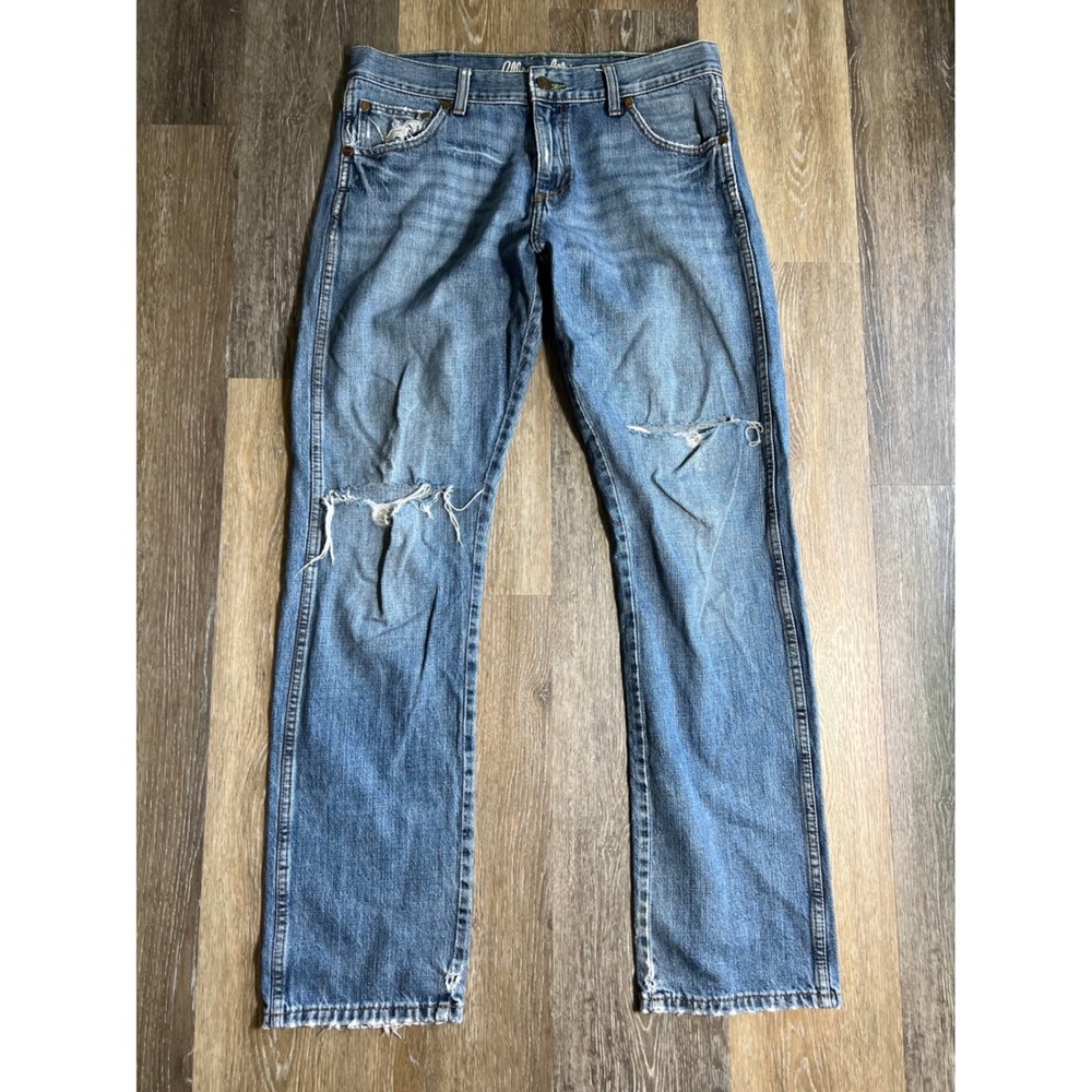 Wrangler Retro Jeans Mens 34x32 Blue Good Slim Straight Distressed Denim Pants